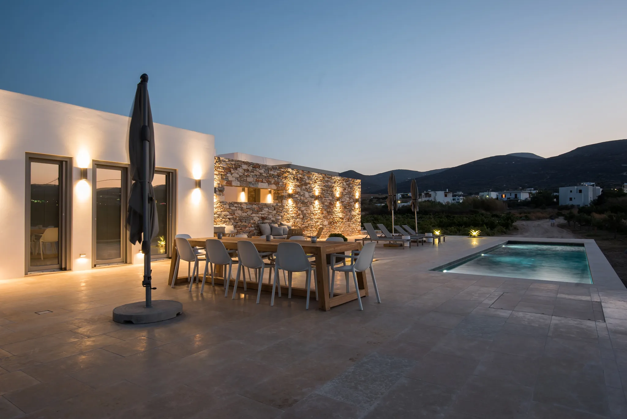 olive tree villa paros night time