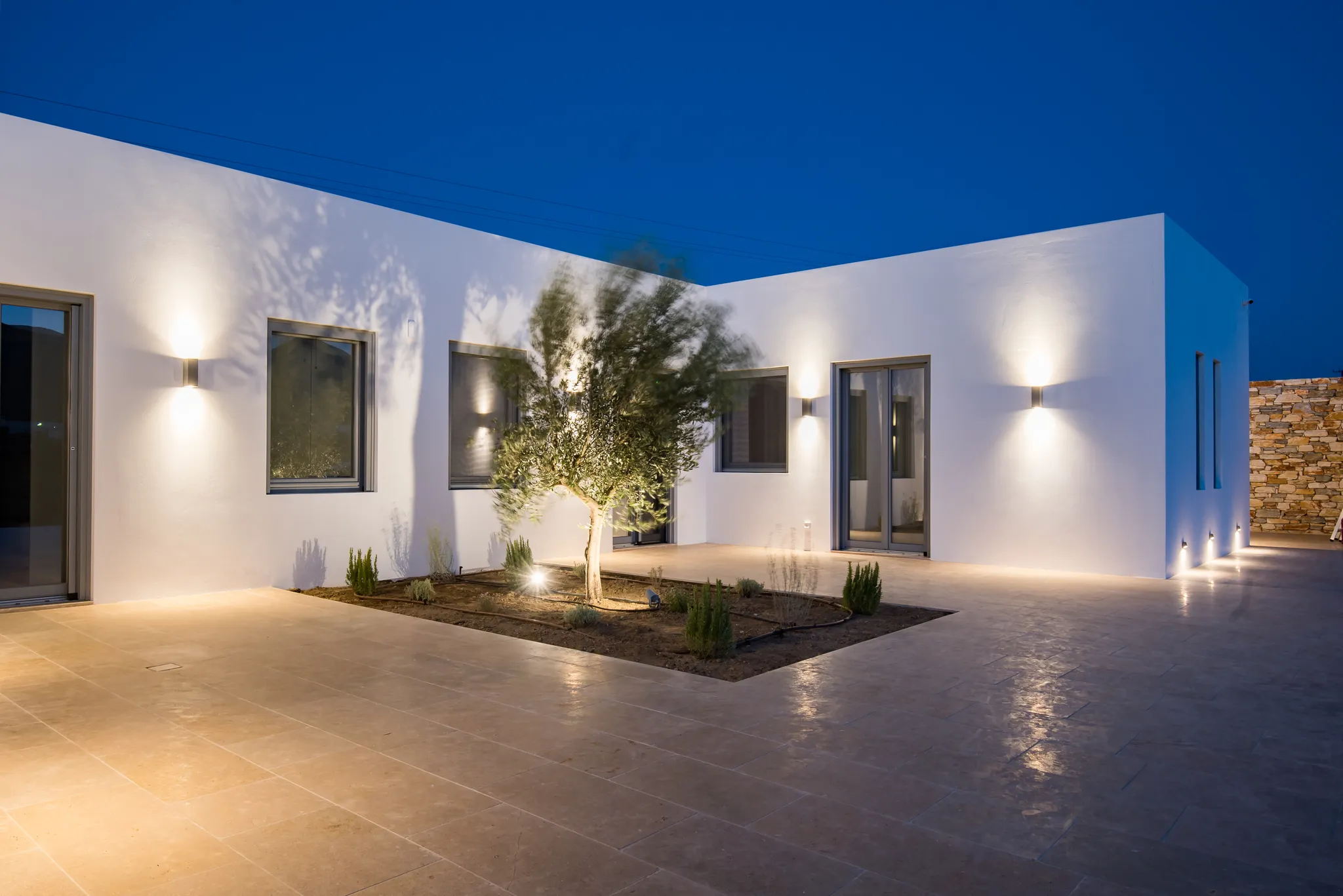 olive tree villa paros courtyard