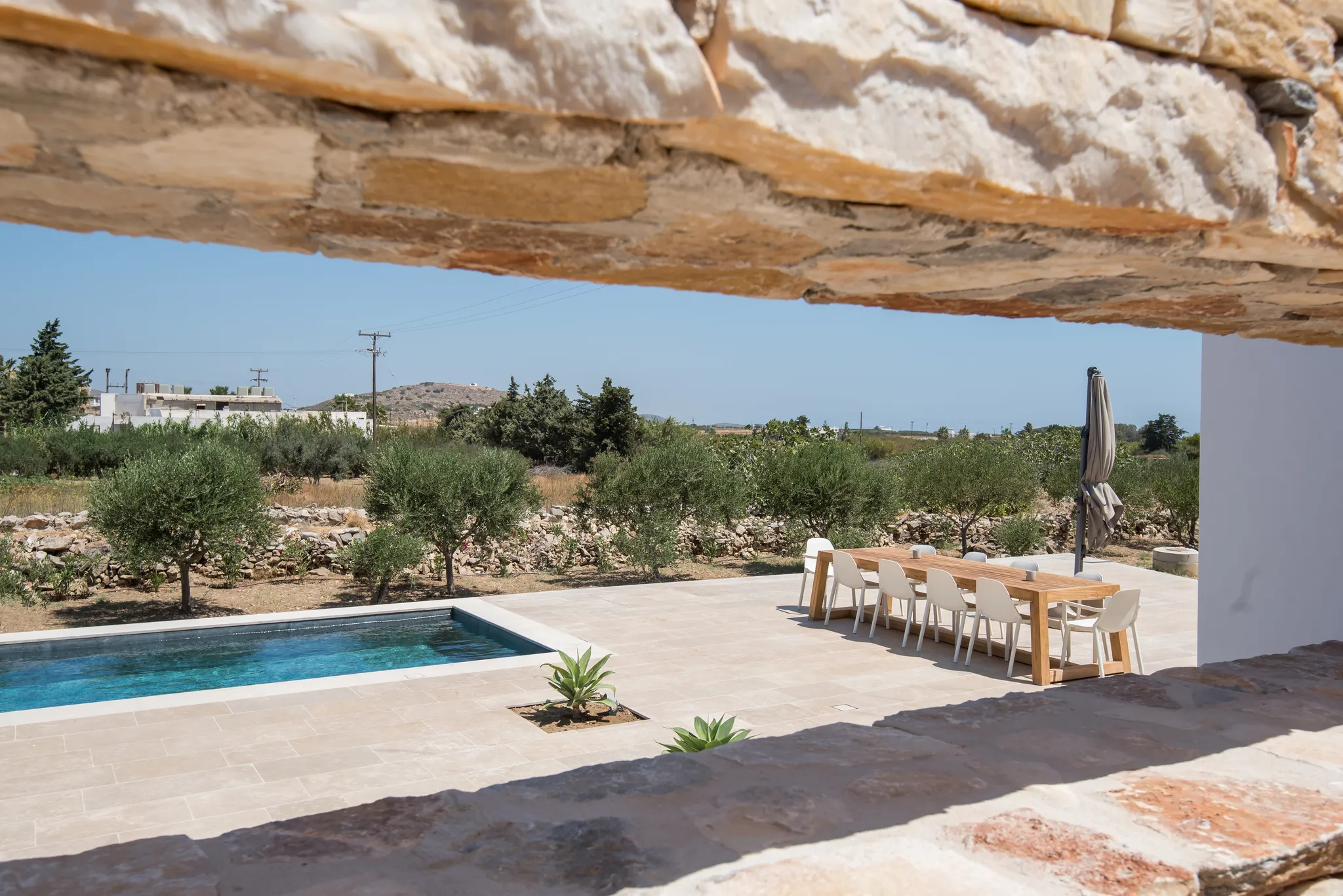 olive tree villa paros pool terrace